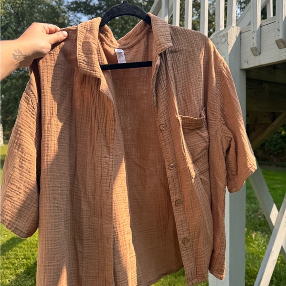 STARS ABOVE brown gauze button up - Picture 1 of 4